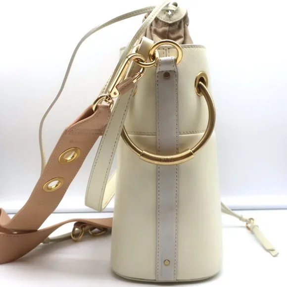 CHLOE ROY BUCKET BAG CREAM LEATHER SMALL CROSSBODY SHOULDER BAG - Picture 5 of 13